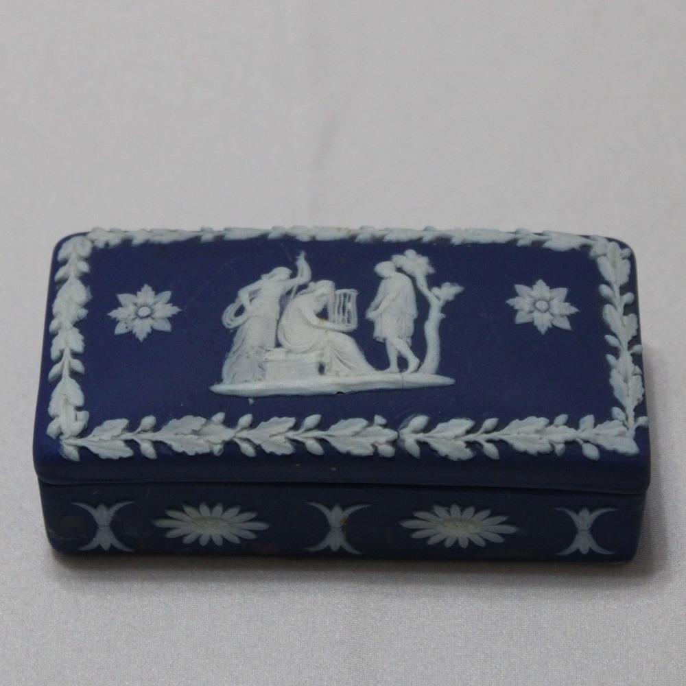 Wedgwood Cobalt Blue Jasperware Rectangular Trinket Box Neoclassical England